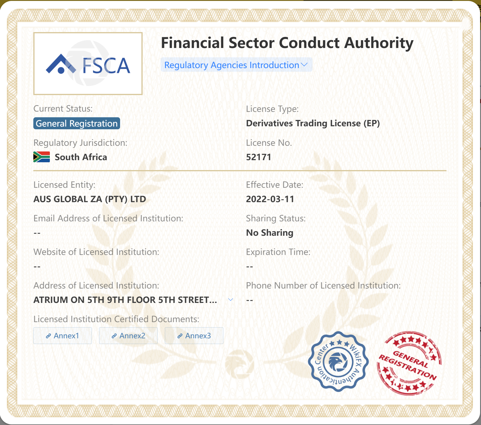 AUS global FSCA south africa